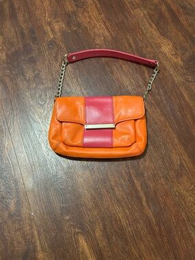 Talbots Orange and Pink Leather Shoulder Bag with Chain Detail